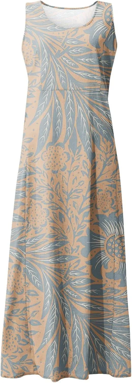 Linen Dresses for Women 2025 Summer Long Dress Sleeveless Elegant Flowy Plus Size Loose Sundress with Pockets