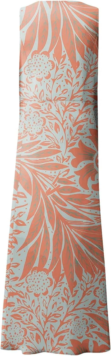 Linen Dresses for Women 2025 Summer Long Dress Sleeveless Elegant Flowy Plus Size Loose Sundress with Pockets