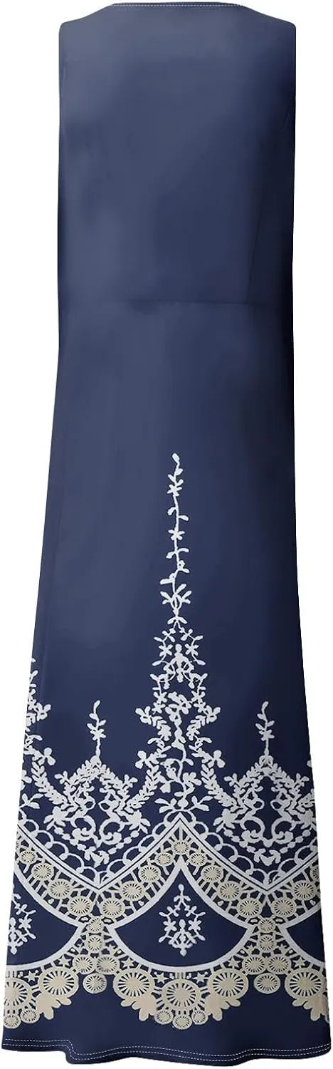 Linen Dresses for Women 2025 Summer Long Dress Sleeveless Elegant Flowy Plus Size Loose Sundress with Pockets
