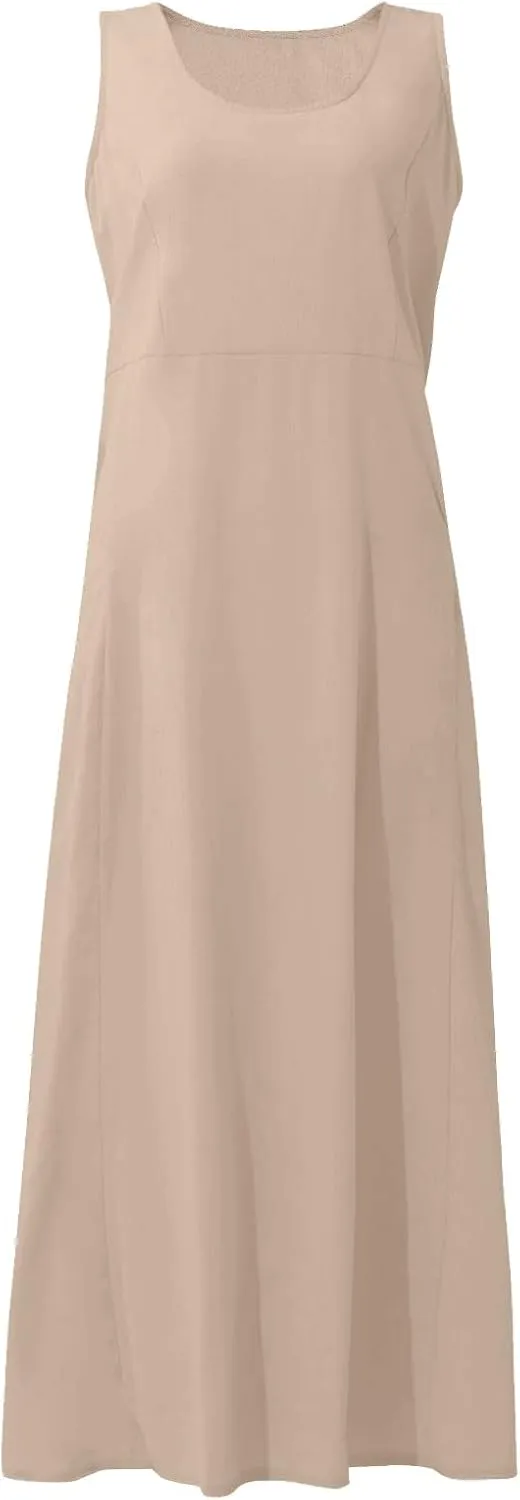 Linen Dresses for Women 2025 Summer Long Dress Sleeveless Elegant Flowy Plus Size Loose Tank Dress with Pockets