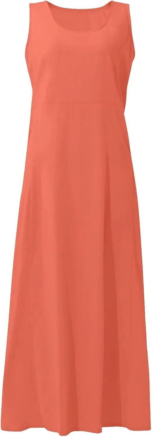 Linen Dresses for Women 2025 Summer Long Dress Sleeveless Elegant Flowy Plus Size Loose Tank Dress with Pockets