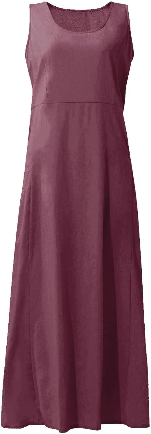 Linen Dresses for Women 2025 Summer Long Dress Sleeveless Elegant Flowy Plus Size Loose Tank Dress with Pockets