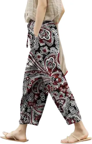 Linen Pant for Women 2025 Summer High Waist Elastic Straight Leg Lounge Pant Loose Casual Lightweight Beach Trousers