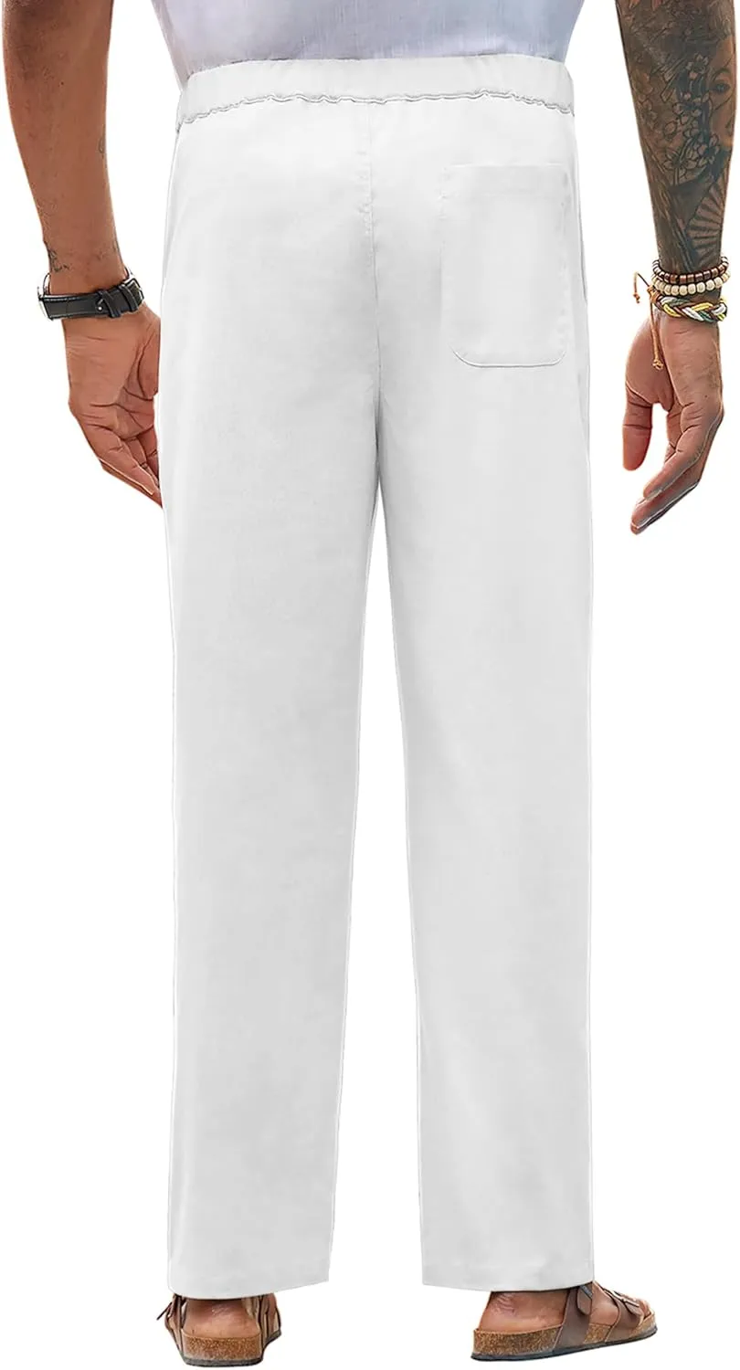 Linen Pants for Men - Casual Wide Leg Beach & Lounge Pants with Pockets