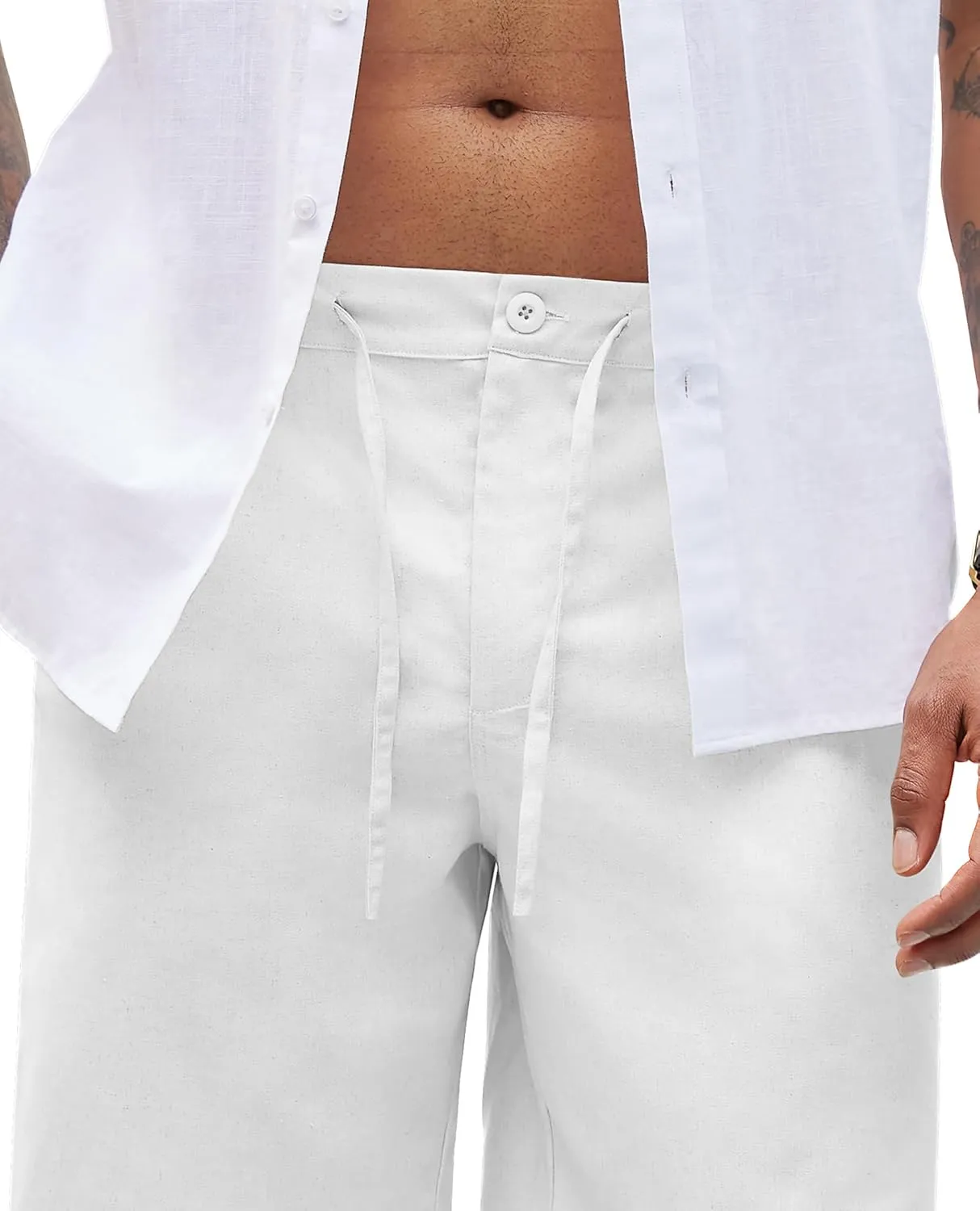 Linen Pants for Men - Casual Wide Leg Beach & Lounge Pants with Pockets