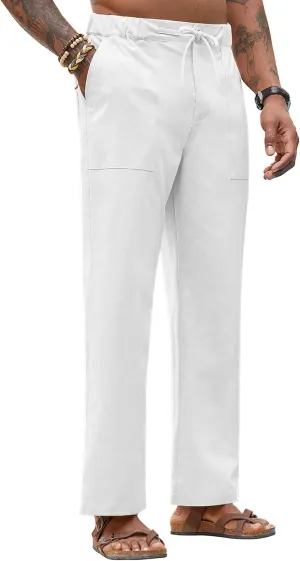 Linen Pants for Men - Casual Wide Leg Beach & Lounge Pants with Pockets