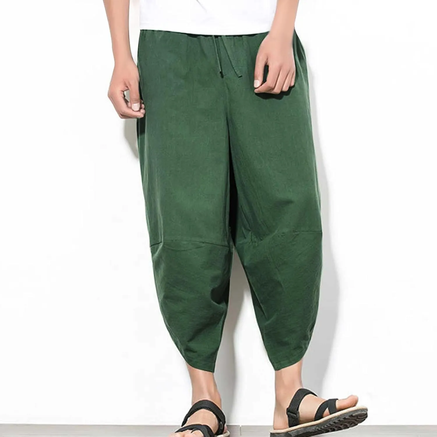 Linen Pants for Mens Summer Fall Loose Fit Track Athletic Harem Flare Wide Leg Sweat Pants Mens 2025