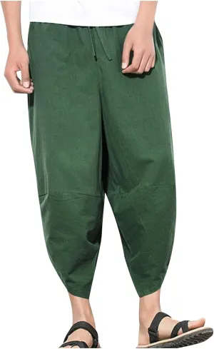 Linen Pants for Mens Summer Fall Loose Fit Track Athletic Harem Flare Wide Leg Sweat Pants Mens 2025