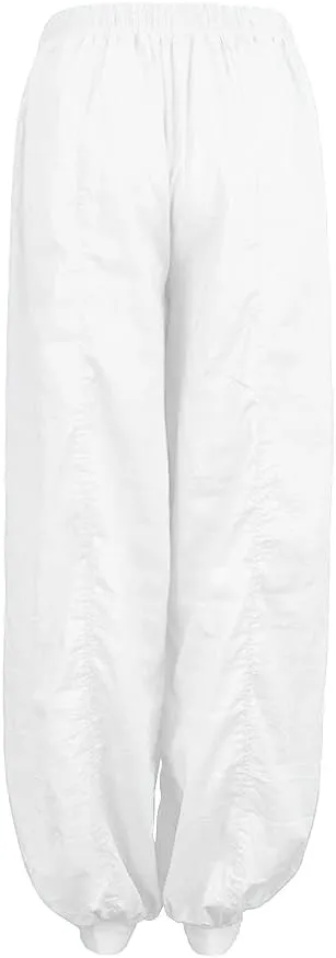Linen Pants for Women Casual Beach Baggy Wide Leg Pants with Pockets Solid Travel Palazzo Pants for Women Beach
