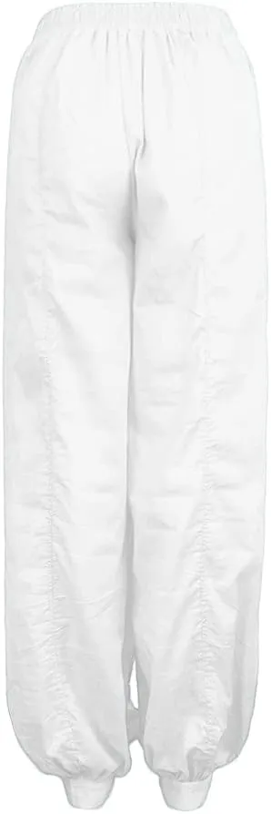 Linen Pants for Women Casual Beach Baggy Wide Leg Pants with Pockets Solid Travel Palazzo Pants for Women Beach