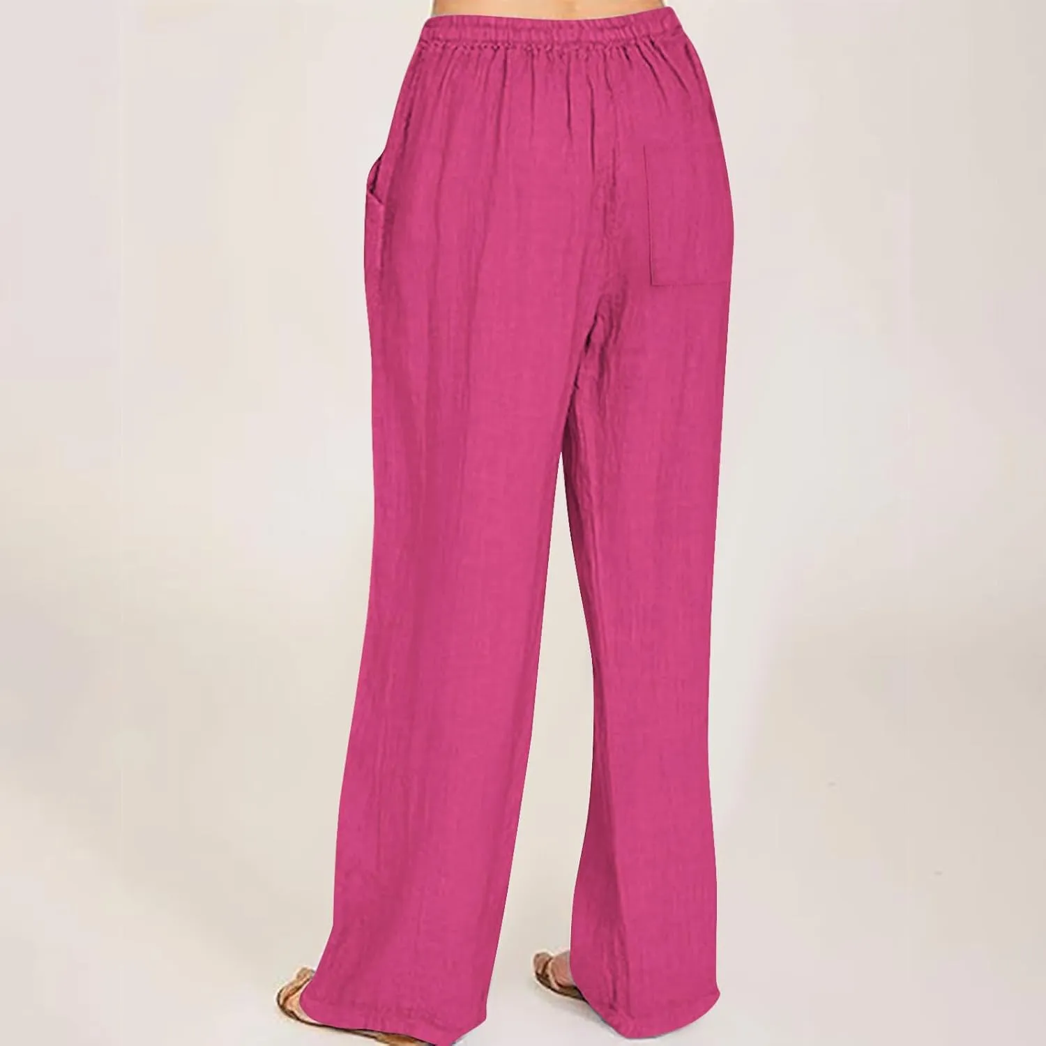 Linen Pants for Women Summer Wide Leg Casual Beach Trousers High Waisted Drawstring Palazzo Lounge Pants with Pockets