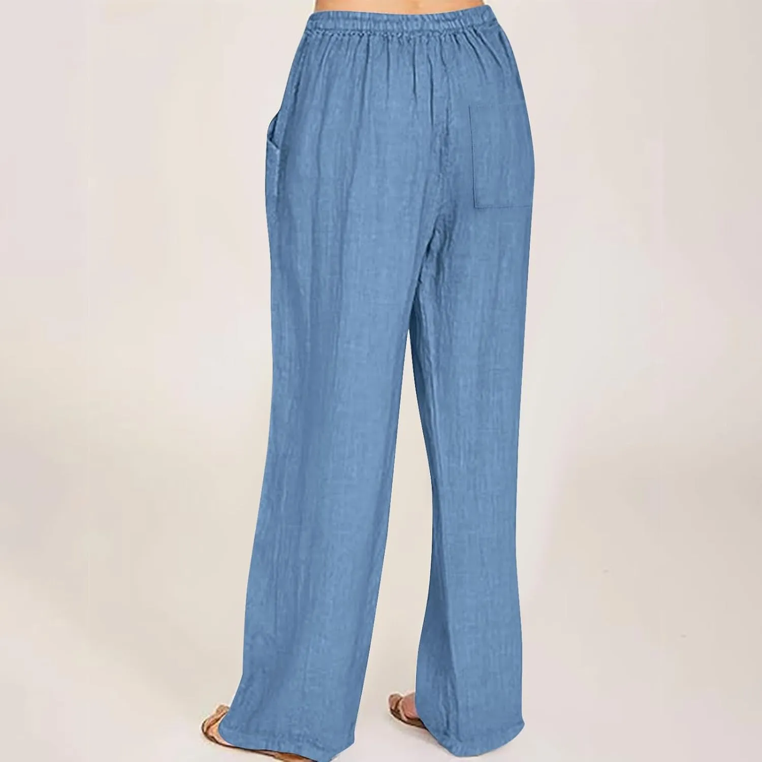 Linen Pants for Women Summer Wide Leg Casual Beach Trousers High Waisted Drawstring Palazzo Lounge Pants with Pockets