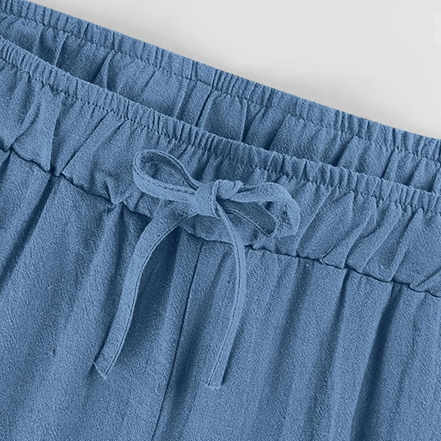 Linen Pants for Women Summer Wide Leg Casual Beach Trousers High Waisted Drawstring Palazzo Lounge Pants with Pockets