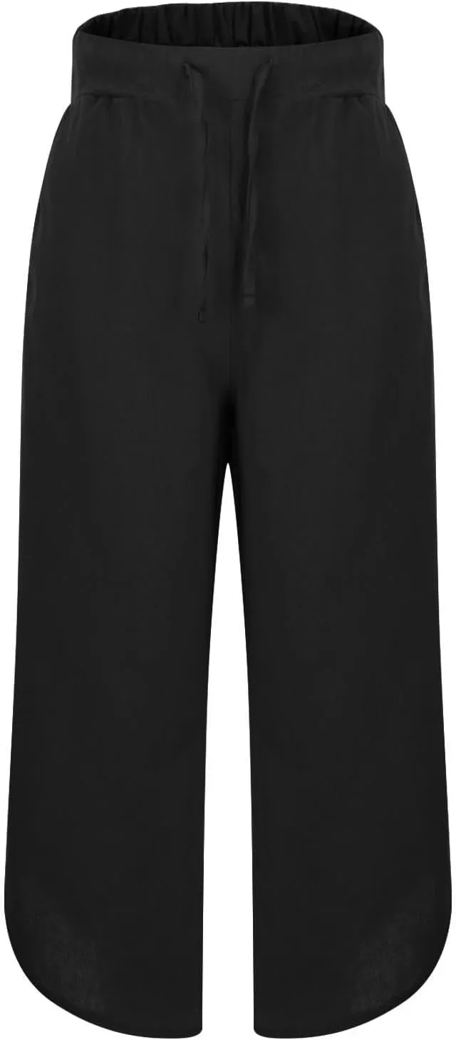 Linen Pants for Women Wide Leg Pants Summer Palazzo Flowy Beach Pants Elastic Waist Drawstring Trousers with Pockets