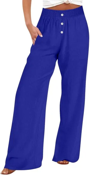 Linen Pants Women High Waisted Wide Leg Lounge Palazzo Capri Pants Summer Business Casual Work Pants Trousers 2025
