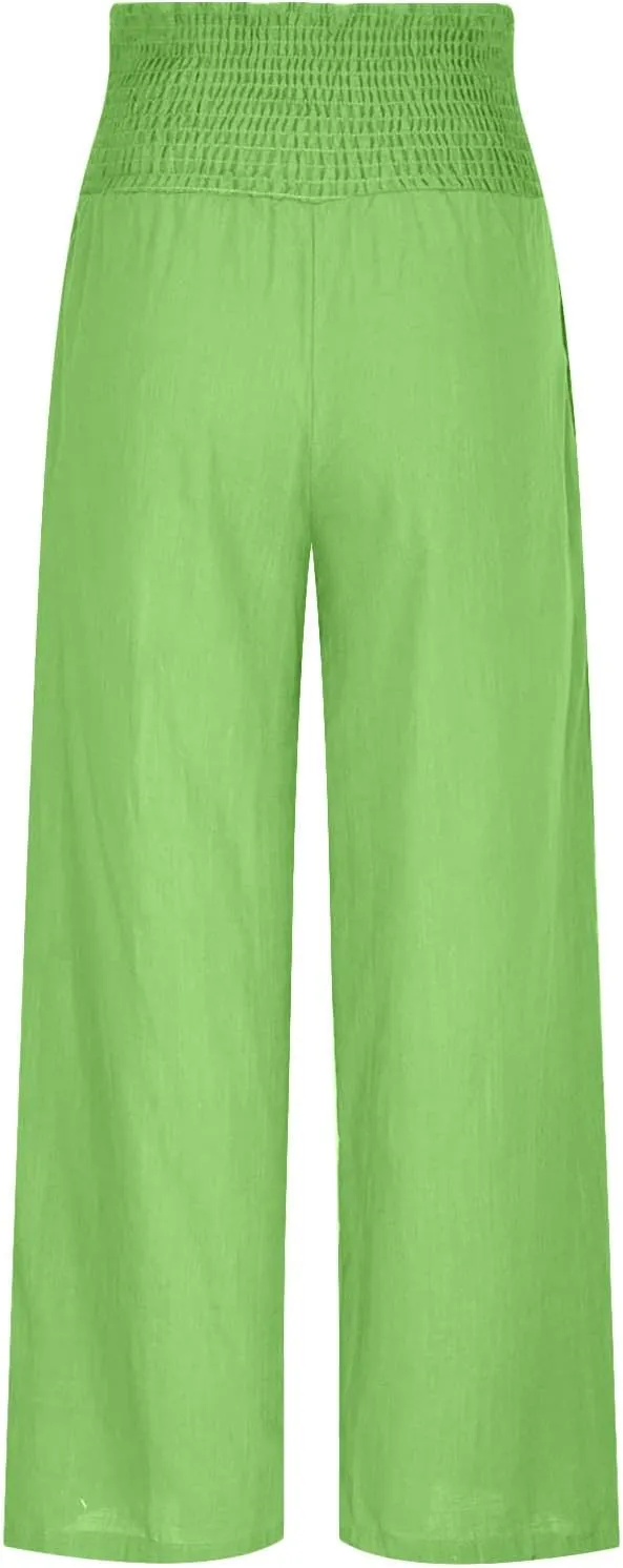 Linen Pants Women Summer Boho Wide Leg High Waist Casual Lounge Pants 2025 Beach Travel Vacation Outfits Linen Pants