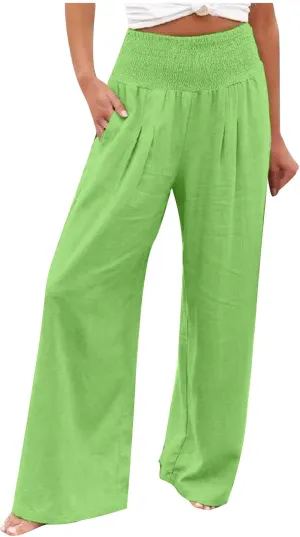 Linen Pants Women Summer Boho Wide Leg High Waist Casual Lounge Pants 2025 Beach Travel Vacation Outfits Linen Pants