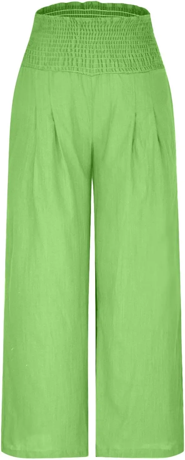 Linen Pants Women Summer Boho Wide Leg High Waist Casual Lounge Pants 2025 Beach Travel Vacation Outfits Linen Pants