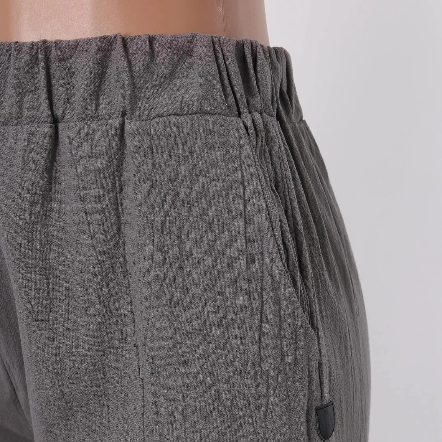 Linen Pants Women Summer Elastic Waist Straight Leg Lounge Pants Solid Color Lightweight Trendy Trousers with Pocket