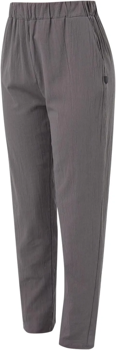 Linen Pants Women Summer Elastic Waist Straight Leg Lounge Pants Solid Color Lightweight Trendy Trousers with Pocket