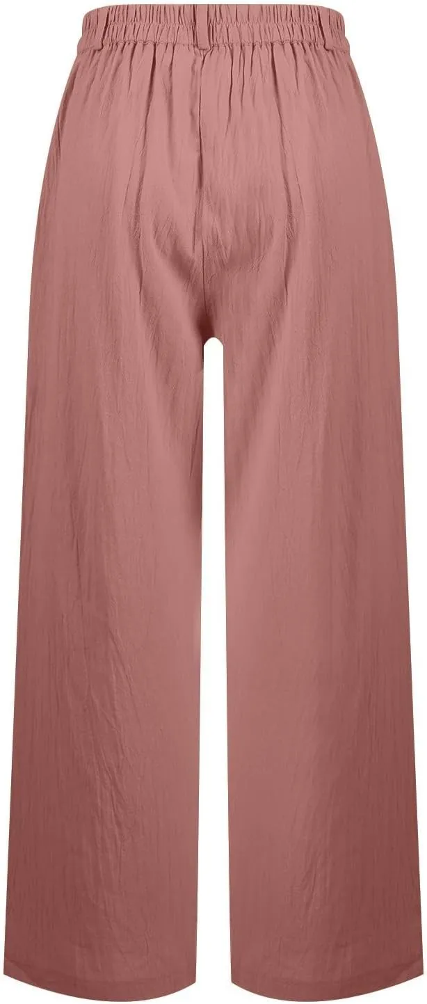 Linen Wide Leg Pants for Women Business Casual High Waisted Dress Pants Office Work Pants Straight Trousers w/Pockets