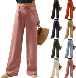 Linen Wide Leg Pants for Women Business Casual High Waisted Dress Pants Office Work Pants Straight Trousers w/Pockets