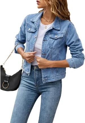 lisenraIn Jean Jackets for Women Fashion Basic Long Sleeve Button Down Denim Jacket Lightweight Cropped Jean Jacket