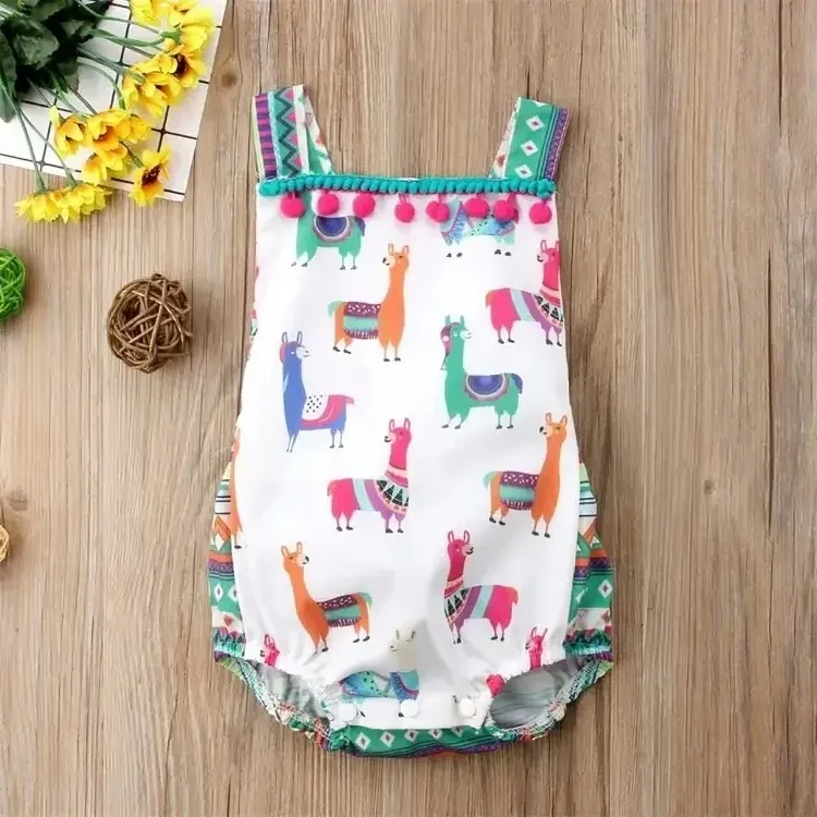 Llama Tassel Sleeveless Baby Romper