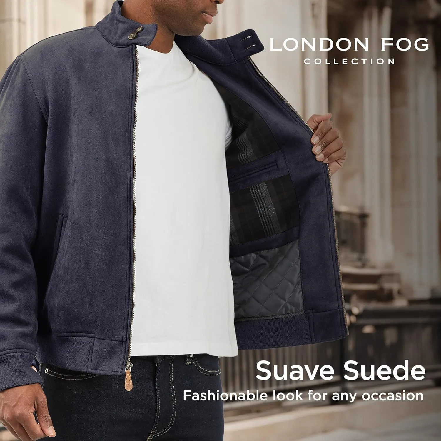 LONDON FOG Men's Faux Suede Bomber