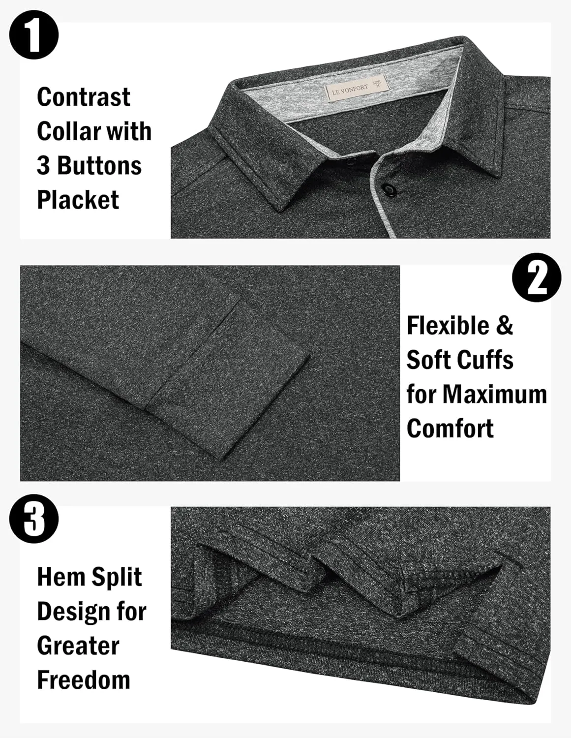 Long Sleeve Polo Shirts for Men Casual Dress Polo Tee Shirts Lightweight Quick Dry Collared Golf Shirt
