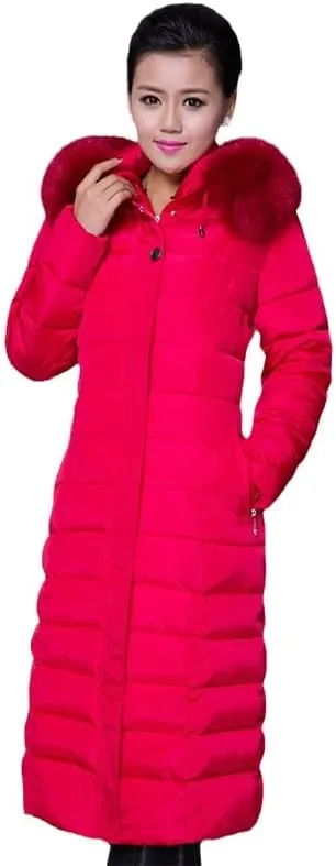 Long Women Winter Jacket Office Ladies Solid Parka Hooded Thick With Fur Collar Slim Cotton Padded Coat Jacke-