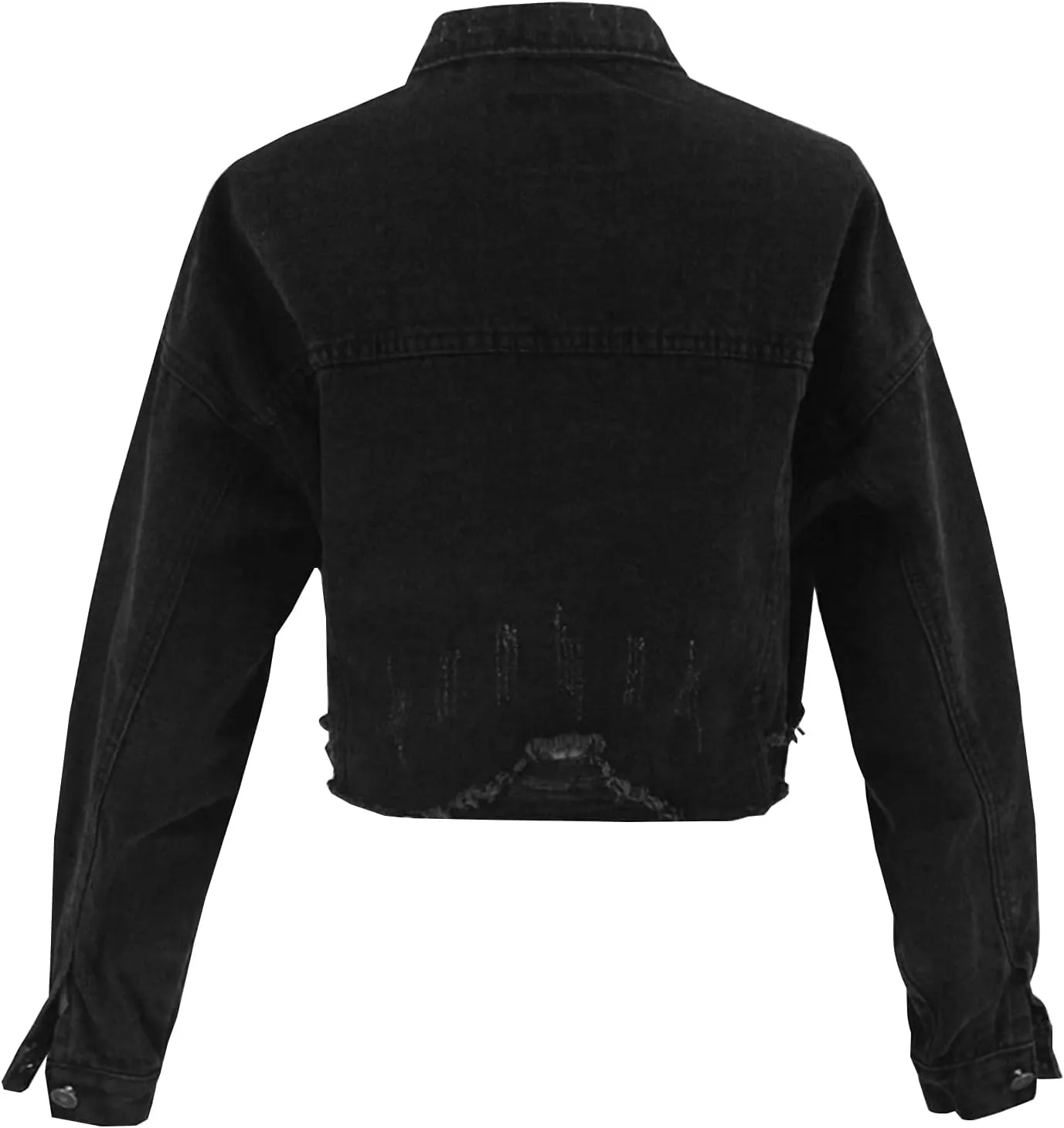 LONGYIDA Women's Jean Jacket Cropped Distressed Denim Jacket Long Sleeve Button Down Jean Jacket For Women