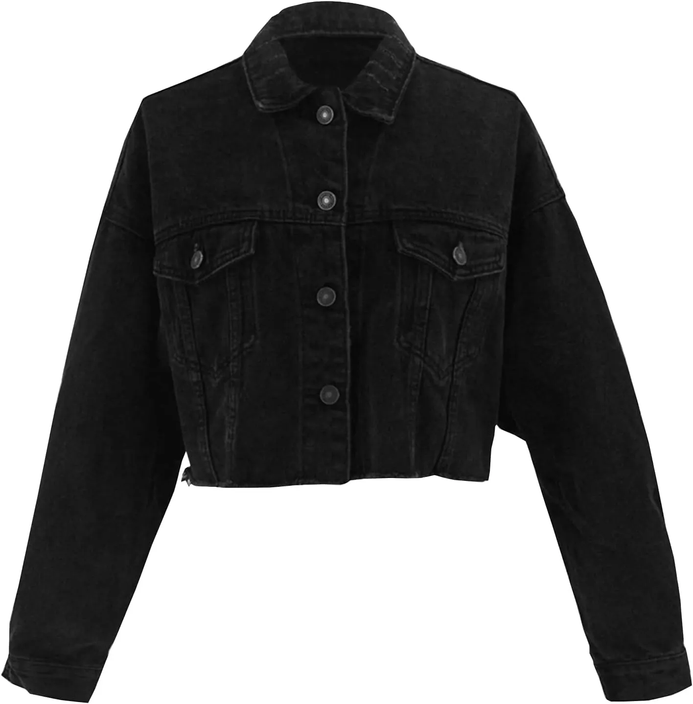 LONGYIDA Women's Jean Jacket Cropped Distressed Denim Jacket Long Sleeve Button Down Jean Jacket For Women