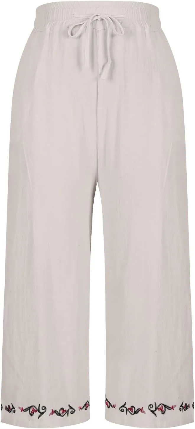 Loose Pants for Women Palazzo Wide Leg Summer Linen Pants 2025 Vacation Beach Slacks Baggy Comfy Long Trousers