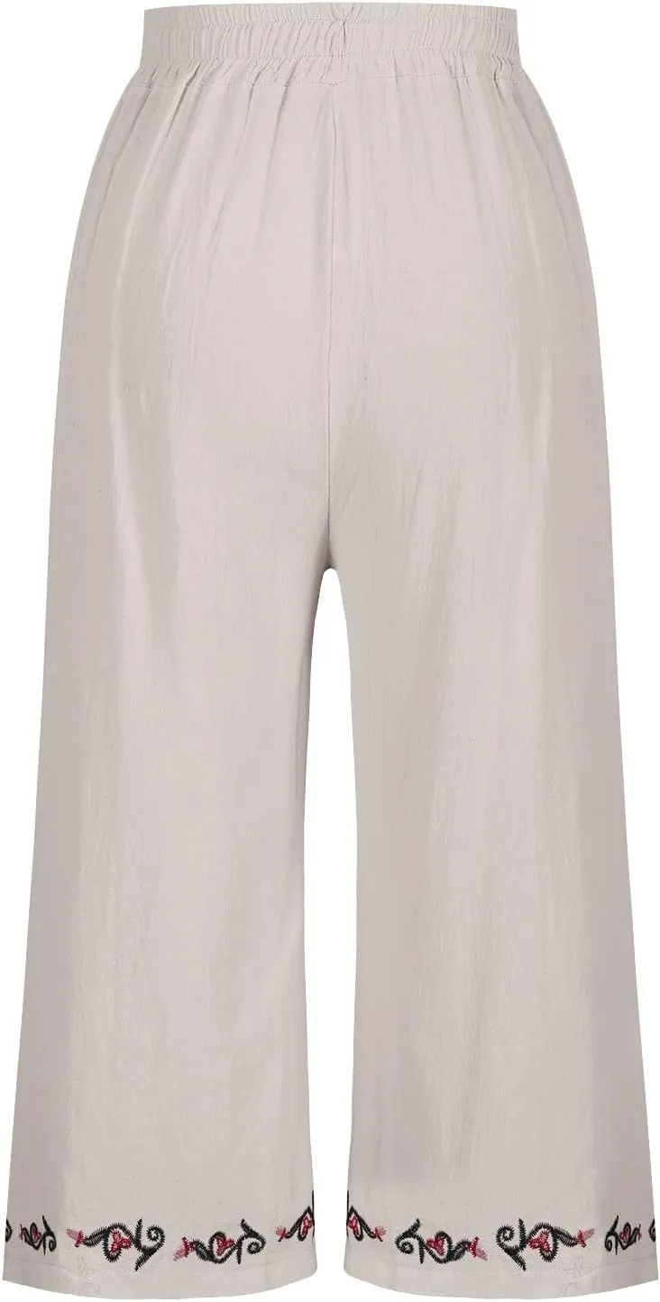 Loose Pants for Women Palazzo Wide Leg Summer Linen Pants 2025 Vacation Beach Slacks Baggy Comfy Long Trousers