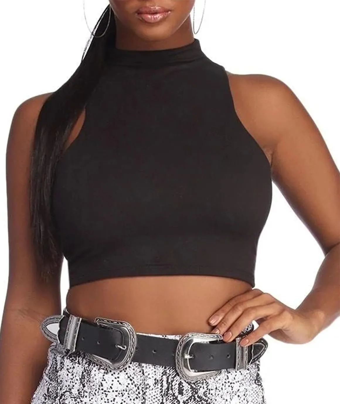LovelyWholesale Womens Sexy Crop Tops Turtle Neck Summer Tank Top Sleeveless Shirt