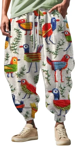 Low Crotch Sweats Fashion Street Feel Casual Sweatpants Drawstring Elastic Waist Boho Hippie Trousers Burning Man