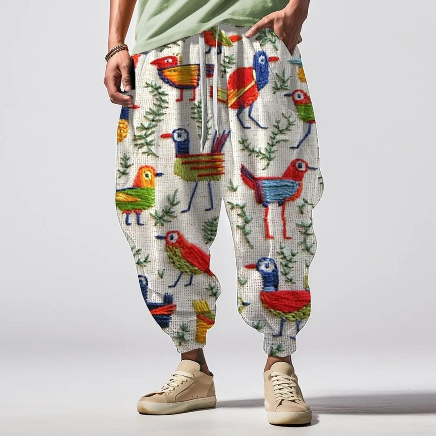 Low Crotch Sweats Fashion Street Feel Casual Sweatpants Drawstring Elastic Waist Boho Hippie Trousers Burning Man