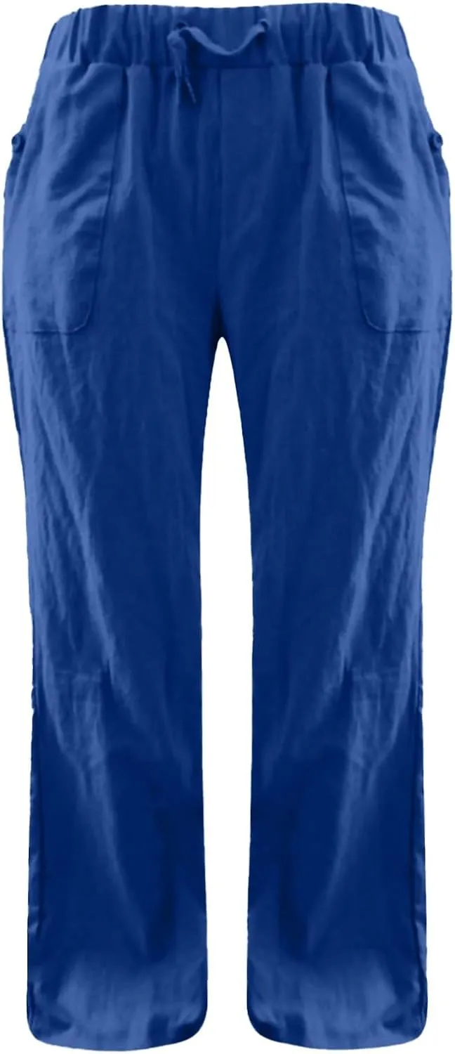 Low Rise Petite Linen Pants for Women Drawstring Elastic Waist Y2K Casual Flared Trouser Summer Loungewear Yoga Pants