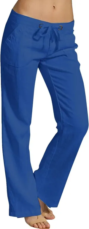 Low Rise Petite Linen Pants for Women Drawstring Elastic Waist Y2K Casual Flared Trouser Summer Loungewear Yoga Pants