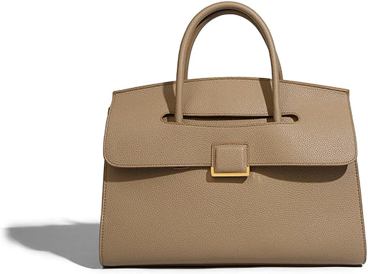 Luxury Women's Leather Top Handle Tote Bag Age Reduced Elegant Flap Briefcases