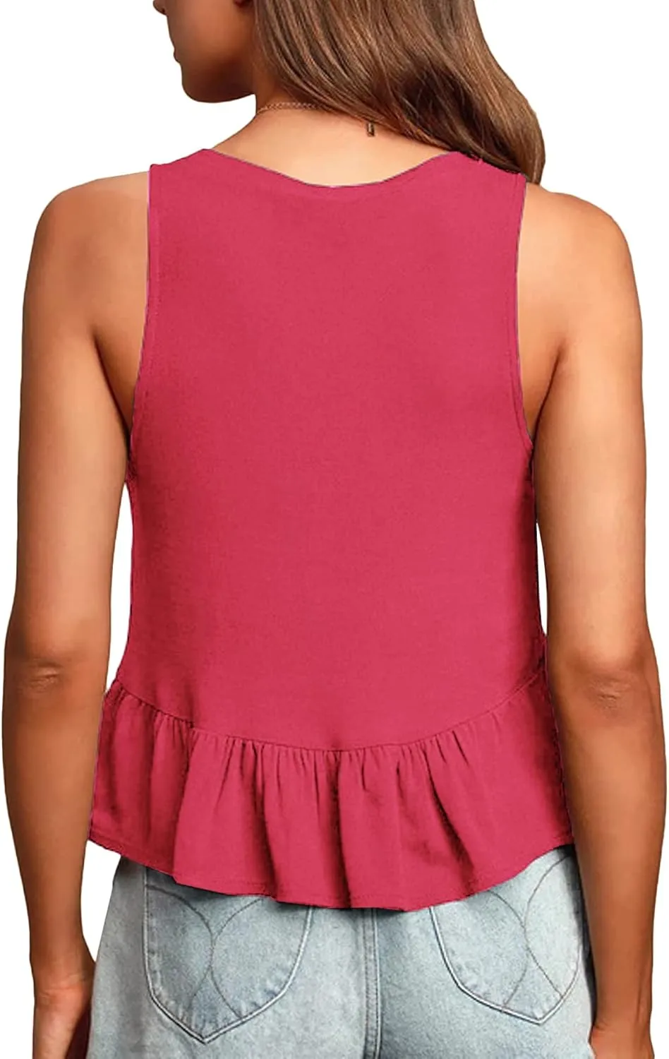 LYANER Women's Casual V Neck Peplum Ruffle Hem Sleeveless Babydoll Tank Top