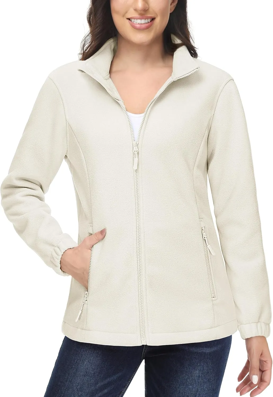 MAGCOMSEN Women's Fleece Jacket Zip Up Coat Lightweight Soft Warm Long Sleeve Jackets with Pockets for Winter