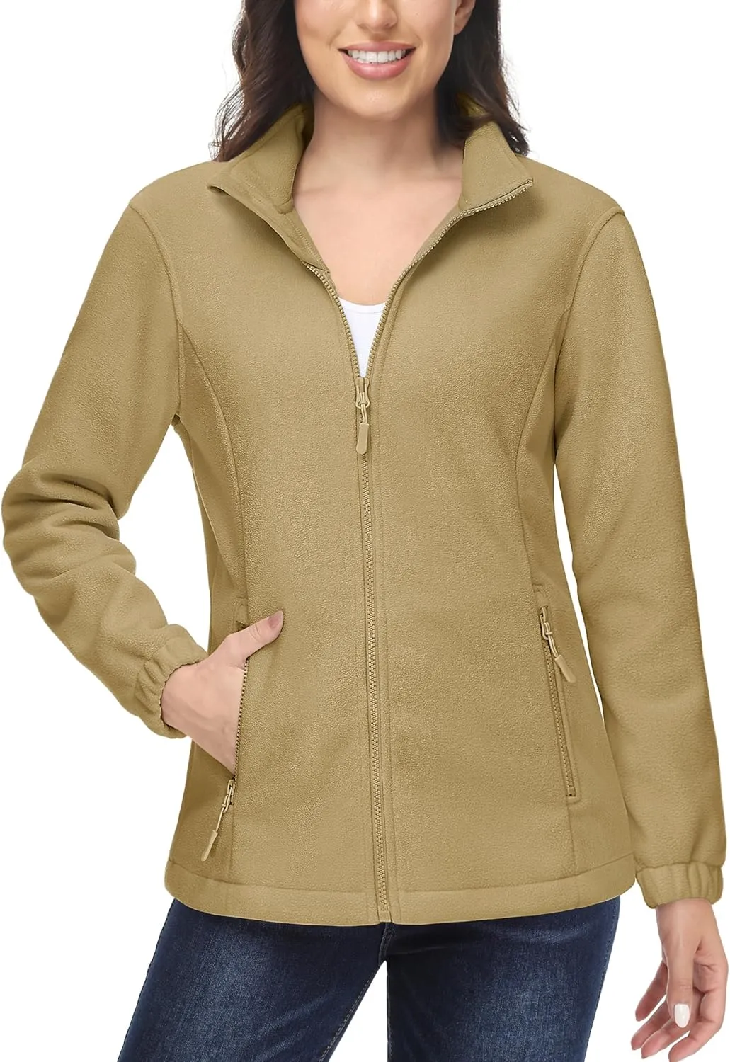 MAGCOMSEN Women's Fleece Jacket Zip Up Coat Lightweight Soft Warm Long Sleeve Jackets with Pockets for Winter