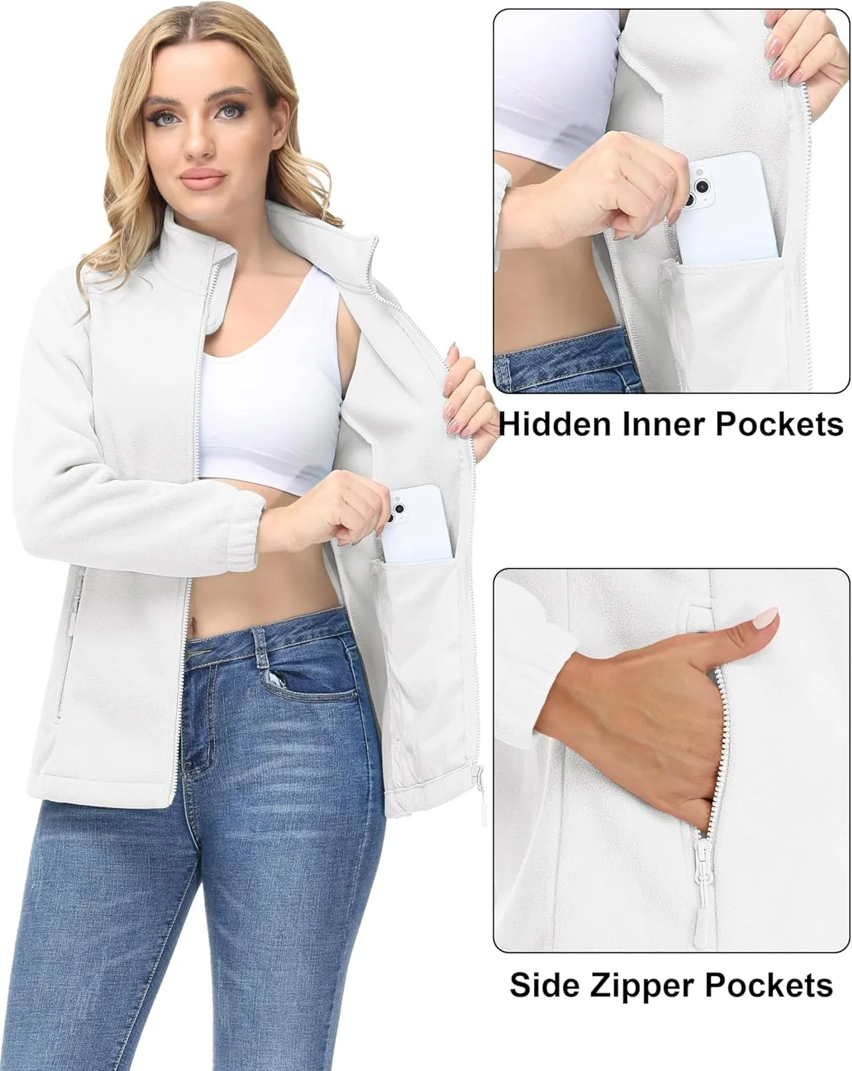MAGCOMSEN Women's Fleece Jacket Zip Up Coat Lightweight Soft Warm Long Sleeve Jackets with Pockets for Winter