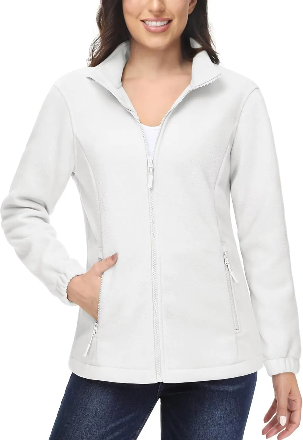 MAGCOMSEN Women's Fleece Jacket Zip Up Coat Lightweight Soft Warm Long Sleeve Jackets with Pockets for Winter