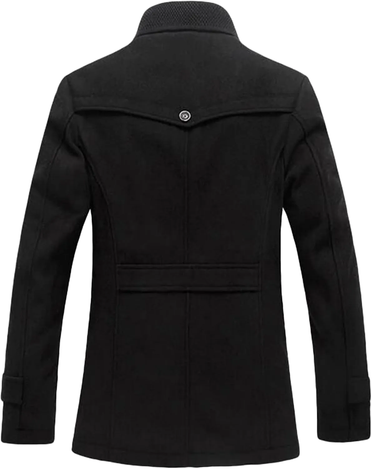 Maiyifu-GJ Men Stand Collar Wool Blend Pea Coat Stand Collar Military Jacket Single Breasted Trench Coats With Fleece Lined