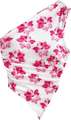 MakeMeChic Women's Floral One Shoulder Tank Top Ruched Asymmetrical Sleeveless Y2k Tops