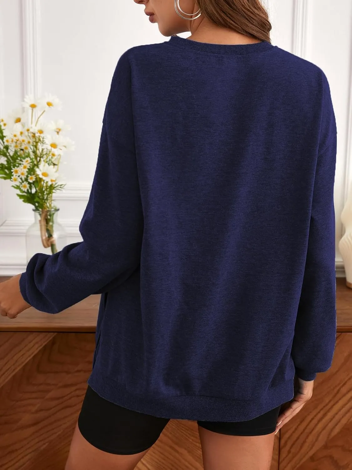 MakeMeChic Women's Maternity Sweatshirt Oversized Long Sleeve Split Side Graphic Pullover Tee Tops Pregnancy Mama Sweatshirt