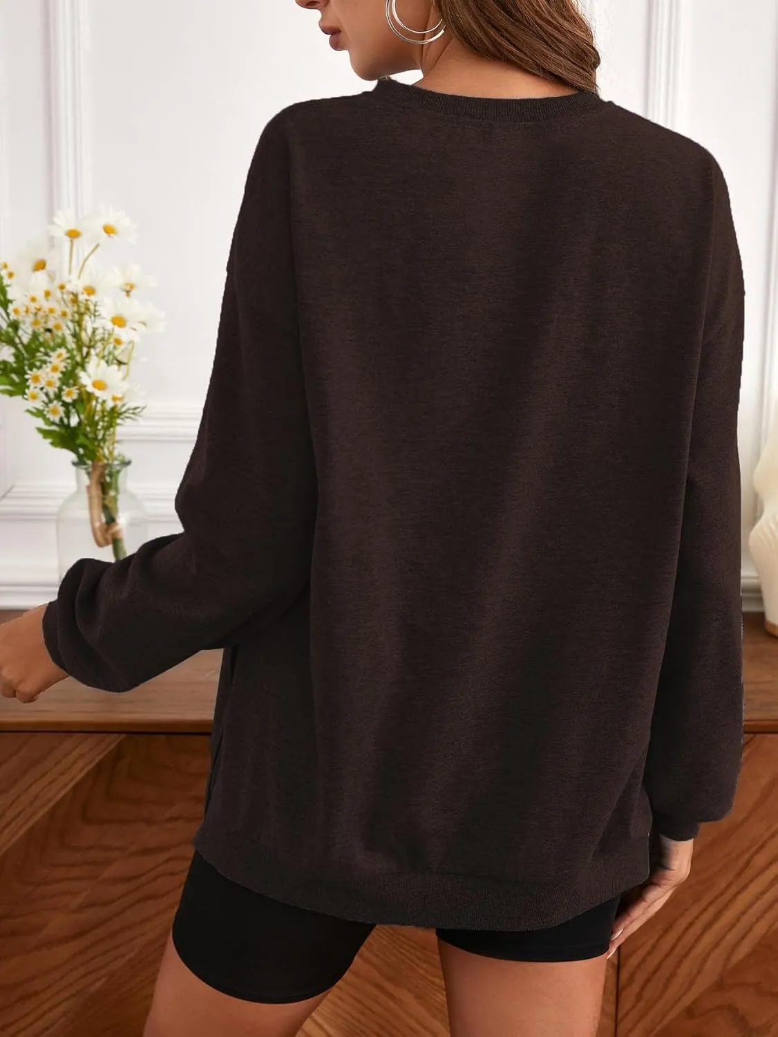 MakeMeChic Women's Maternity Sweatshirt Oversized Long Sleeve Split Side Graphic Pullover Tee Tops Pregnancy Mama Sweatshirt